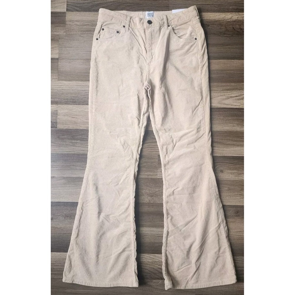 BDG URBAN OUTFITTERS FLARE CORDUROY PANTS WOMENS 31X32 TAN MID RISE SLIM NEW